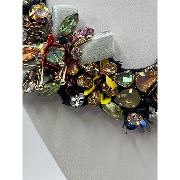 J. Crew Black Ribbon Funfetti AB Tinsel Sequin Floral Multicolor Bow necklace - Picture 4 of 16